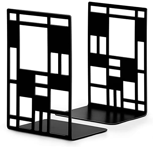 Book Ends, Bookends, Book Ends for Shelves, Bookends for Heavy Books, Book Divider Decorative Holder, Metal Heavy Duty Bookend Black 1 Pair, Abstract Art Desgin Book Stopper Supports for Office, Home