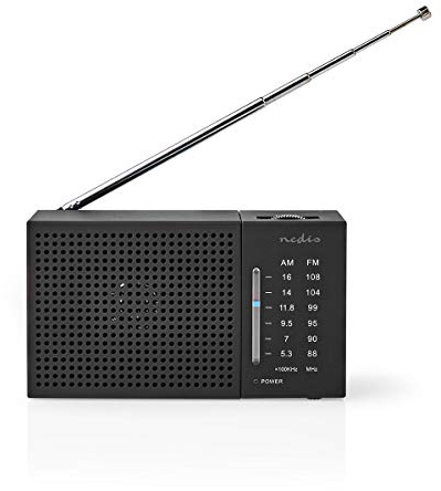 Nedis FM/AM Radio, Portable Pocket-Sized Analogue Tuner with 1.5W Speaker, 3.5mm Headphone Jack, Battery Powered
