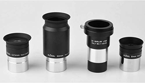 SOLOMAKR Lot d'oculaires pour télescope de 3,2 cm et 2 lentilles de Barlow multicouches – 8 mm, 12,5 mm, 32 mm – Plossl à 4 éléments – Filetage de filtre standard de 3,2 cm
