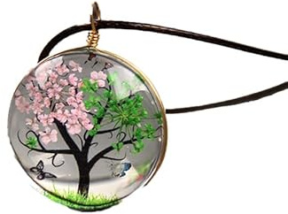 QIN Collane del Pendente dell'albero della Vita del Fiore essiccato Naturale per Le Donne Collane Rotonde del Fiore Secco Reale della Palla di Vetro della Resina Trasparente Gioielli