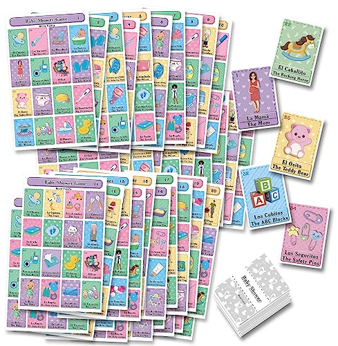 Baby Shower Loteria Fiesta Mexican Game - Bilingual English Spanish, for up to 40 Players