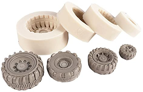DUBENS 4er Set 3D Reifen Fondant Form, Runde Auto LKW Traktor Rad Form Silikonform für Sugarcraft Kuchen dekorieren Schokolade Süßigkeiten Polymer Ton Seife Kerze