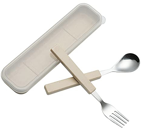 VANRA 2-Piece Children Flatware Set 18/10 Stainless Steel Child Tableware Set Silver Cutlery Set Silverware Dinner Utensils Spoon Fork Set with Travel Case for Kids Toddlers (Chrome Finished) (Cream)