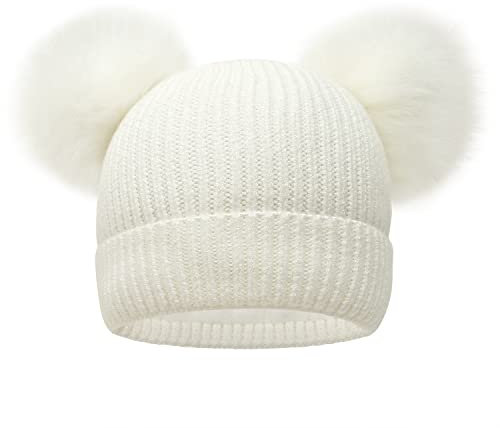 CUTIECLUB Kinder Erwachsene Strickmütze Mutter Kinder Winter Warm Niedlich Beanie Cap Eltern-Kind Thermomütze, weiß, Small