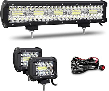 Willpower Led Lichtleiste Bar 15 + Arbeitsscheinwerfer 4 für 12V 24V Auto | Light Bar Balken 300W, 2X Scheinwerfer Zusatzscheinwerfer 60W, mit Kabelbaum, Offroad Beleuchtung für Traktor Boot KFZ ATV