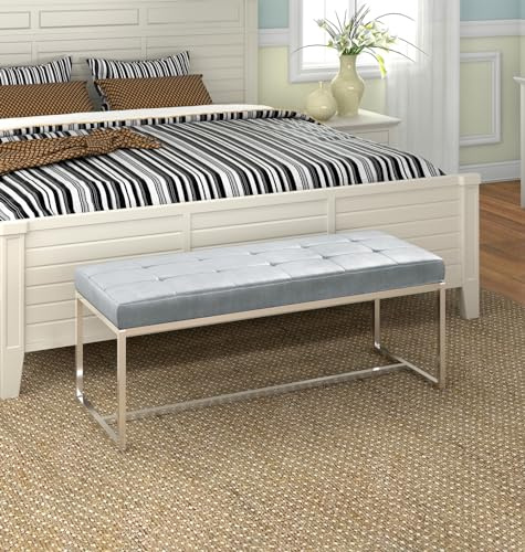 Hallowood Furniture Finley Grey Dining Bench in Velvet Fabric, Chrome Legs
