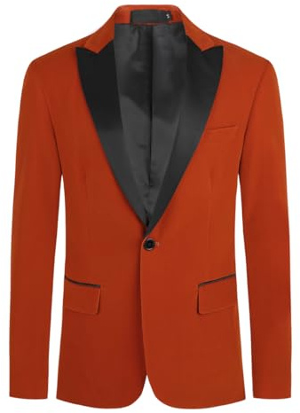 Allthemen Herrjacka Slim Fit Slim Fit Sammet Smoking Jacka med en knapp, Apelsin, S