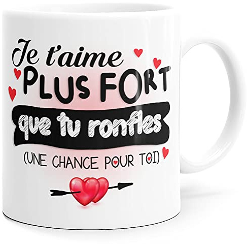 Luigi Collection Mug Amour Tu Ronfles Tasse Message Romantique dée Cadeau Original pour Amie Ami Dîtes lui Je T'Aime avec Humour et Tendresse pour Homme Femme pour Anniversaire St Valentin Noël.