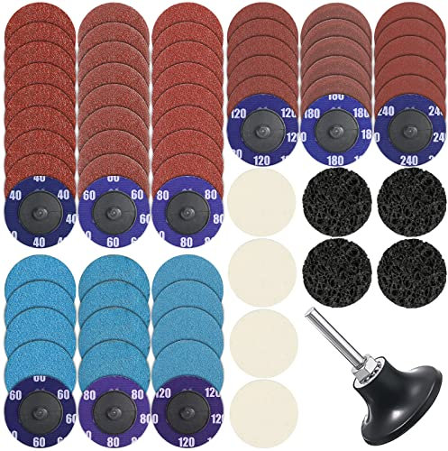 Linkstyle 61 Stück 50mm Schleifscheiben Set, Schnellwechselscheiben mit 1/4 Zoll Scheiben Pad Halter, Oberflächenpolierschleifern für Gesenkschleifer Polieren Grat-Finish Rostfarbenentfernung Paint