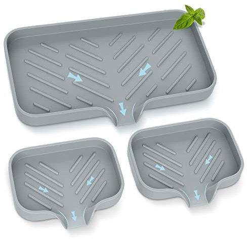 Abtropfmatte Silikon für Küche 3 Stück Spülbecken Organizer Geschirr Trockenmatte, Silikon Seiher Spülbeckensieb Waschbecken Filterablage Abtropfsieb, Spülbecken Seiher Sieb (Grau)