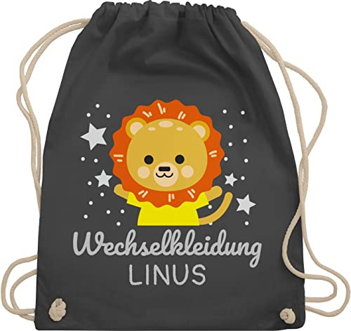 Turnbeutel Rucksack - Kita Beutel Wechselsachen Jungen - Wechselkleidung Löwe - Unisize - Dunkelgrau - kinderturnbeutel wechselbeutel personalisierte löwen stoffbeutel kindergartenbeutel