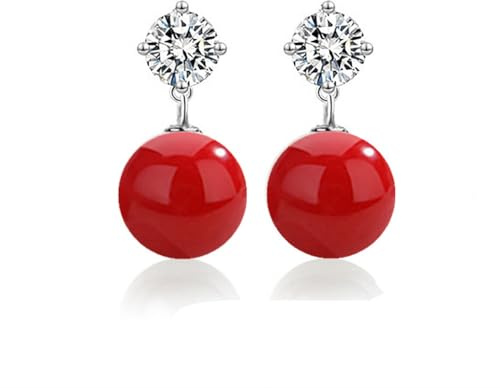 YAXUN Perlenohrringe Damen Ohrringe Ohrhänger Silber 925, österreichische Kristalle Diamant Ohrstecker mit Rote Perlen Tropfen Hängend Ohrringe, Schmuck Geschenke Für Frauen