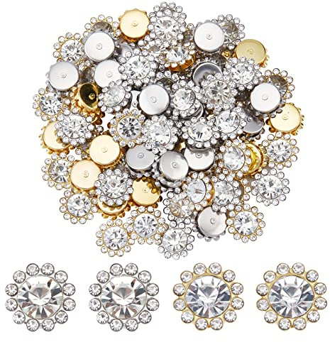 SUPERFINDINGS 80 Stück 2 Farben Strasssteine zum Anbringen von hellen 16mm Perlennieten mit flachem Rücken mit Diamant Kristall Blumen Nieten für Kleidung Kleidung Taschen Schuhe Kleid Hochzeit