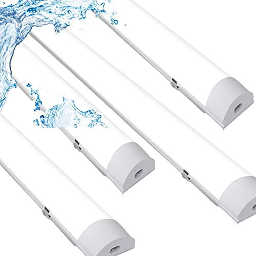 Ikodm 4x 18W Led Feuchtraumleuchte, 60CM LED Röhre, 4000K 1530LM Verknüpfbar Werkstattlampe, IP65 LED Deckenlampe, Leuchtstoffröhre, Feuchtraumlampe für Feuchtraum Garage Keller Büro, Neutralweiß