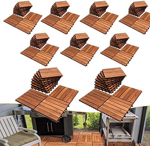 Joparri Terrassenfliesen 99er Klickfliesen Holzfliesen 30 x 30 cm bodenfliesen aus Akazienholz, 9m² Holz Akazie, geeignet Platten Balkon Fliesen Garten, Braun