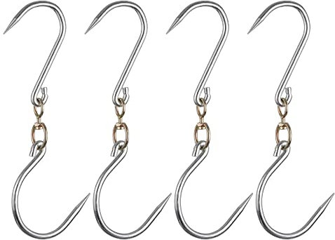 sourcing map 12'' Swivel Meat Hooks, 0.34'' Thickness Galvanized Processing Butcher Hooks for Hanging Drying Smoking Meat Products, 4Pcs