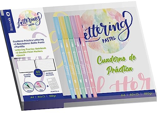 Bismark Notizbuch, Pastell, A4 + 5 Filzstifte + Schablone