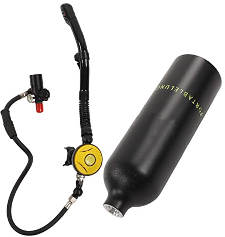 Portable Scuba Oxygen Tank Kit, Aluminiumlegierung 1L, Schnorchelausrüstung mit Taucherbrillenband, schwarze Flasche, schwarzer Kopf for Tiefentauchen und Wassersport