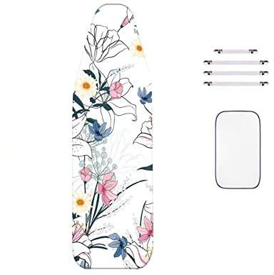 WTAIS Groß - Bügeltischbezug Lilienmuster aus Extra Dicker Baumwolle - 2-lagige Ausführung, mit Isoliertem Netz und Verschlüssen, zum Auswechseln - Bügelbrettabdeckung