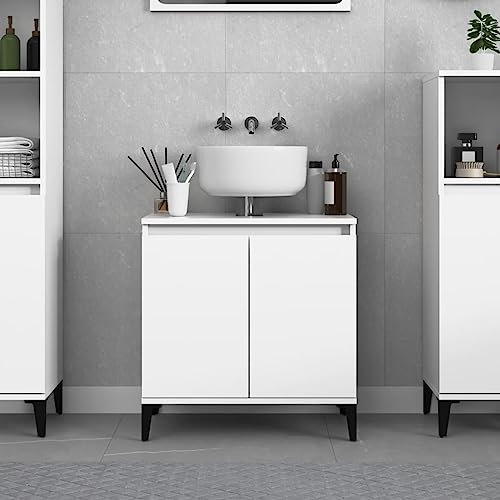 LAPOOH Meuble d'évier Blanc 58x33x60 cm Bois d'ingénierie,Vasque À Poser Salle De Bain,Lavabo Salle De Bain