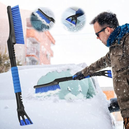 TTCOTOKE Eiskratzer Auto mit Besen, 2024 Auto Eiskratzer, 2 in 1 Abnehmbarer Eiskratzer mit Schaumstoffgriff, Ergonomischer Komfortablem Abnehmbarer Eisschabe für PKW, LKW und SUVs Windschutzscheibe