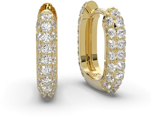 Ohrringe Creolen Damen Gold vergoldet, Frauen Kreolen klein breit | mit Zirkonia-Steinen, Klappcreolen Hoops Huggies u-förmig oval rechteckig, Schmuck-Geschenk für Frauen Freundin