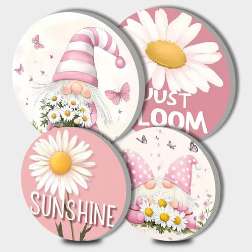 Pink Sunshine Daisy Decor Electric Stove Burner Covers，4 Pcs Spring Decor Round Stove Burner Covers，8 Inches and 10 Inches，Gas Stove Burner Cover,Metal Cooktop Flowers Decorative,Kitchen Decor