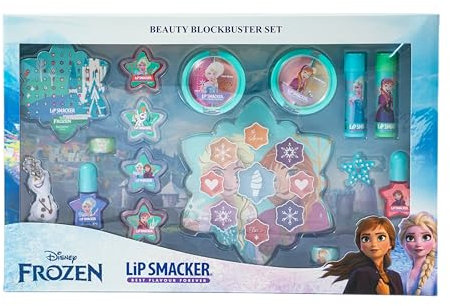 Lip Smacker Frozen Blockbuster Set, Make-up-Set mit Lippenbalsam und -gloss, Cremes und Nagellack für den Perfekten Prinzessinnen-Look, inkl. Zubehör