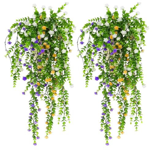 milaosk 3 Stück Kunstpflanze Hängend Blumen,Künstliche Pflanzen Wie Echt,Künstliche Hängepflanzen Künstlich Hängeblume Efeu für Balkon Garten Wanddekoration im Freien 80cm