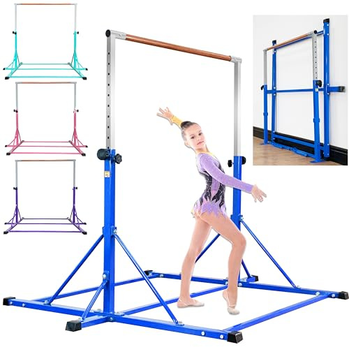 MARFULA Gymnastic Bar with Big Triangle Sturcture Kip Bar with Three Connections Gymnastic Training Equipment for Kids 3-18 Years Home and Club Use(Blue
