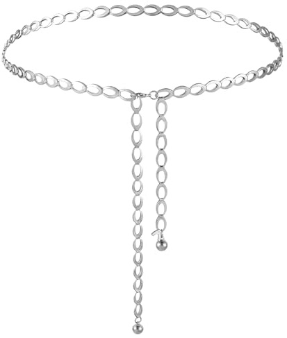 Andibor Damen Taillenkette Einstellbar Taillenkette Metall Body Link Gürtel Für Mädchen Jeans Hosen Kleid(silber)