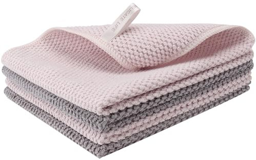 WEREY Lot de 3 chiffons de nettoyage en microfibre, design grille de maïs, réutilisables, chiffons de nettoyage pour fenêtres sans traces et anti-poussière. (3, beige/gris)