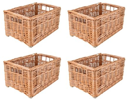 Creative Home 4 x Kleiner Weidenkorb Aufbewahrungskorb | 30 x 20 x 15 cm | (+/- 2 cm) Handgeflochten, Haltbar | Korb Geflochten Naturkorb mit Griffen Aufbewahrung | Für Regal, Werkzeuge, Bad Korb