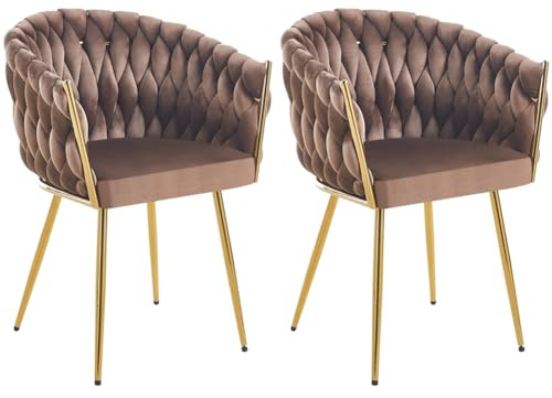 Shally Dogan Lot de 2 chaises de salle à manger avec revêtement en velours et rembourrage ergonomique à haute densité, chaise de cuisine et salon, design moderne (marron)