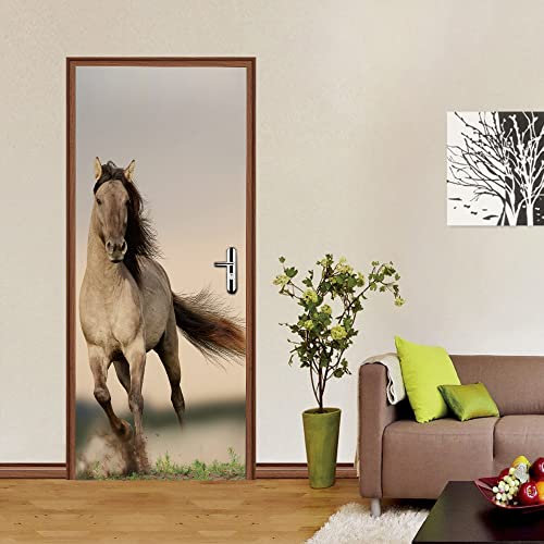 3D Türaufkleber Pferde Türposter 3D Türsticker Selbstklebend Tapete Wasserdichtes Abnehmbare Wohnzimmer Wandtattoos Vinyl Wandbild Wohnkultur B85 x H205cm