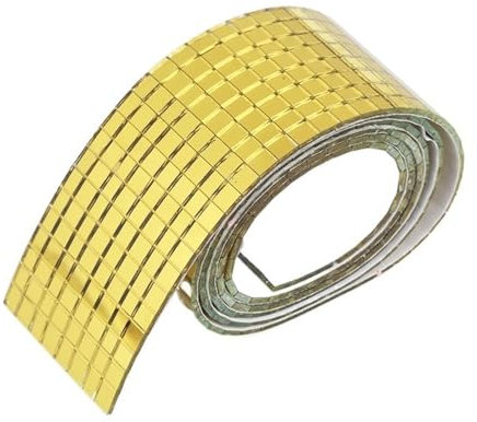 Mosaikfliesen 10 x 10 mm Raster, 1 Meter, selbstklebende quadratische Glasmosaikfliesen, Splitterspiegel, Mosaikblätter for DIY-Handwerk, Wandaufkleber Glasfliesen(Color:Gold-5x5grid,Größe:4cmx3meters