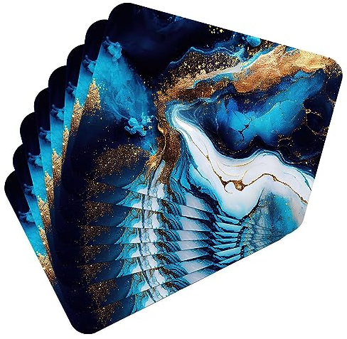 MG Design Set aus 8 Kork-Platzsets – Marble Blue and Gold 1 – 30 x 40 cm – hitzebeständig & abwischbar, mit Korkrückseite
