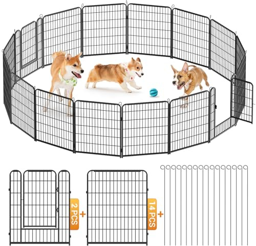 Kidsgigglz Welpenauslauf, Welpenlaufstall mit Tür & Verriegelung, Haustier Laufgitter, Hundezaun, Freilaufgehege Kaninchen, für Innen Außenbereich, Hund Katze Kaninchen Hühner, 16Gitter je 65x80cm