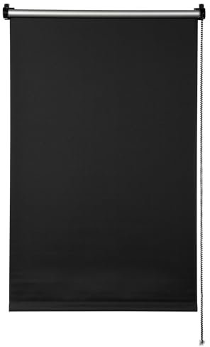 GARDINIA EASYFIX Rollo mit Thermo-Rückseite zum Klemmen oder Kleben, Verdunklungsrollo ohne Bohren, Hitzeschutz, Energiesparend, Schwarz, 90 x 150 cm (BxH)