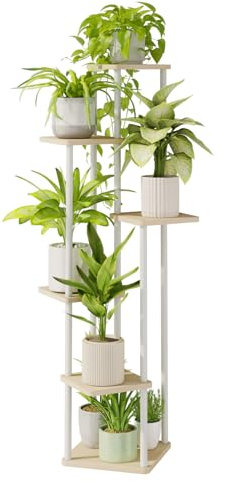 Bamworld Tall Plant Stand Indoor 6 Tier Metal Plant Shelf for Multiple Plants,Corner Tiered Flower Stand for Patio Garden Balcony Living Room Bedroom(White)