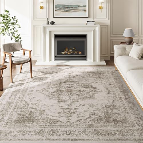 HUGEAR Vintage Beige Rugs Living Room Washable Non Slip Large Area Rug 150x210cm Bedroom Kitchen Hall Lounge Office Dining Room Indoor Carpet Low Pile Big Carpets