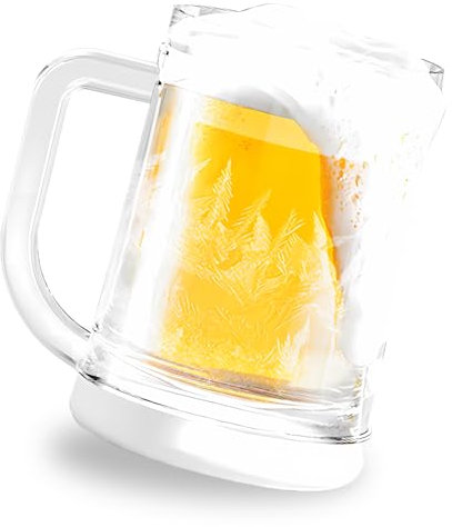 OULIGET Doppelwandiger Bier-Eisbecher, Acryl, klassischer klarer Bierkrug mit Griffen, Gefrierbecher, Kühlbecher, Frostbecher für Bier, Cocktail, Wasser, Getränke, Kaffee und mehr