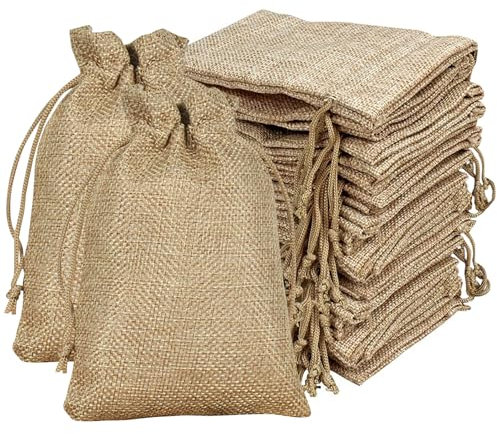 20 PCS Small Hessian Bags, 10 x 15 cm Burlap Bags, Linen Drawstring Bag Reusable Fabric Bag Jute Burlap Gift Small for Jewelry Wedding Christmas Party and DIY Craft