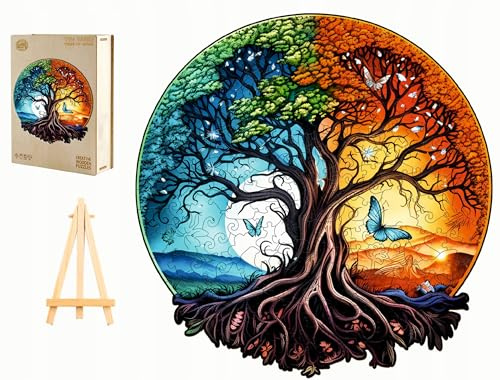 PASJO Holzpuzzle Erwachsene mit Baum des Lebens-Motiv 280 Teile 33,3x34 cm Geschenkidee für Kinder Baum des Lebens Einzigartige Tierförmige Holz-Puzzle Creative Jigsaw aus Holz