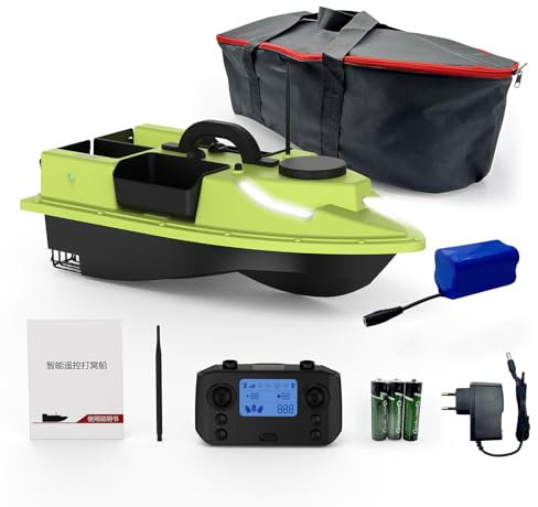 Ailgely GPS RC Köderboot 500M kabellose Fernbedienung Angelköderboot Angelfutterboot Schiff mit 4 Köderbehältern 2 kg Last, Futterboot GPS Köderlieferboot Karpfenfischen Fischfinder mit Handtasche