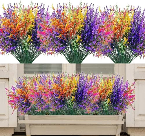 Boic 10 Bunches Artificial Lavender Flowers, Artificial Plants Outdoor, Faux Flowers Uv Resistant, Decorative Artificial Flowers For Home, Bedroom, Garden, Office, Grass, Table Deco (Mixed Color