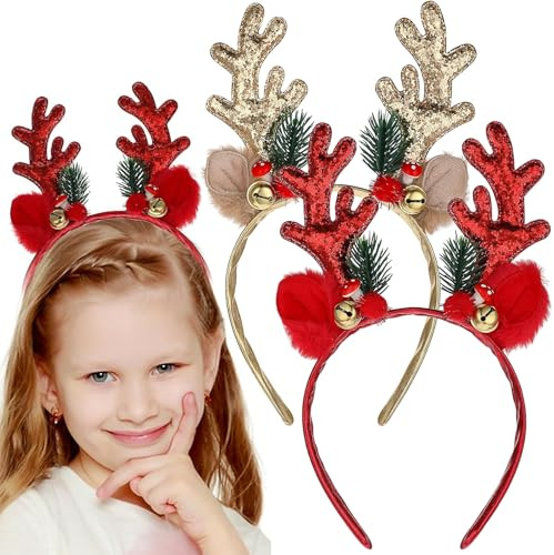 Rentier Haarreif, Haarreif Weihnachten, 2 StüCk Weihnachten Geweih Haarreif, Süßes Rentier Haarreif Weihnachten Für Erwachsene Und Kinder, Glitzer Haarreifen Weihnachten Für Deko Weihnachten