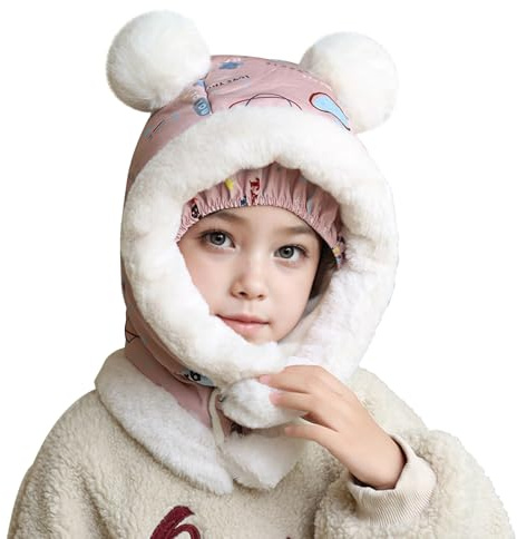 TAGVO Vinter Termisk Fleece Balaclava Barn 2-7 År, Multifunktionell Balaklava Hatt Vindtät Varm Skidmask Fleece Hood Halsvärmare Sjal för Pojkar Flickor, Rosenröd, one size