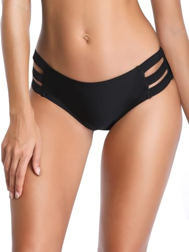 Ocean Blues Women's Strappy Bikini Bottom Full Coverage Bikini Bottom Black Size Meidum