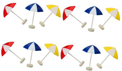 Vaguelly 12pcs Miniature Beach Umbrellas Set for Dollhouse Medium Sun Umbrella Decorations in Red Blue Yellow for Micro Landscape and Beach Theme Decor